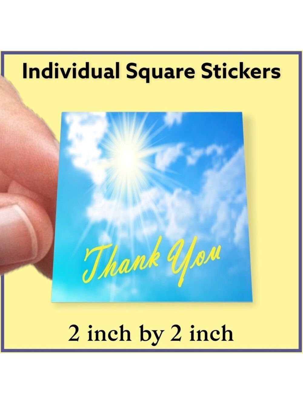 100 (2x2 Inch) Square Stickers, Sky Clouds High Gloss, Thank You